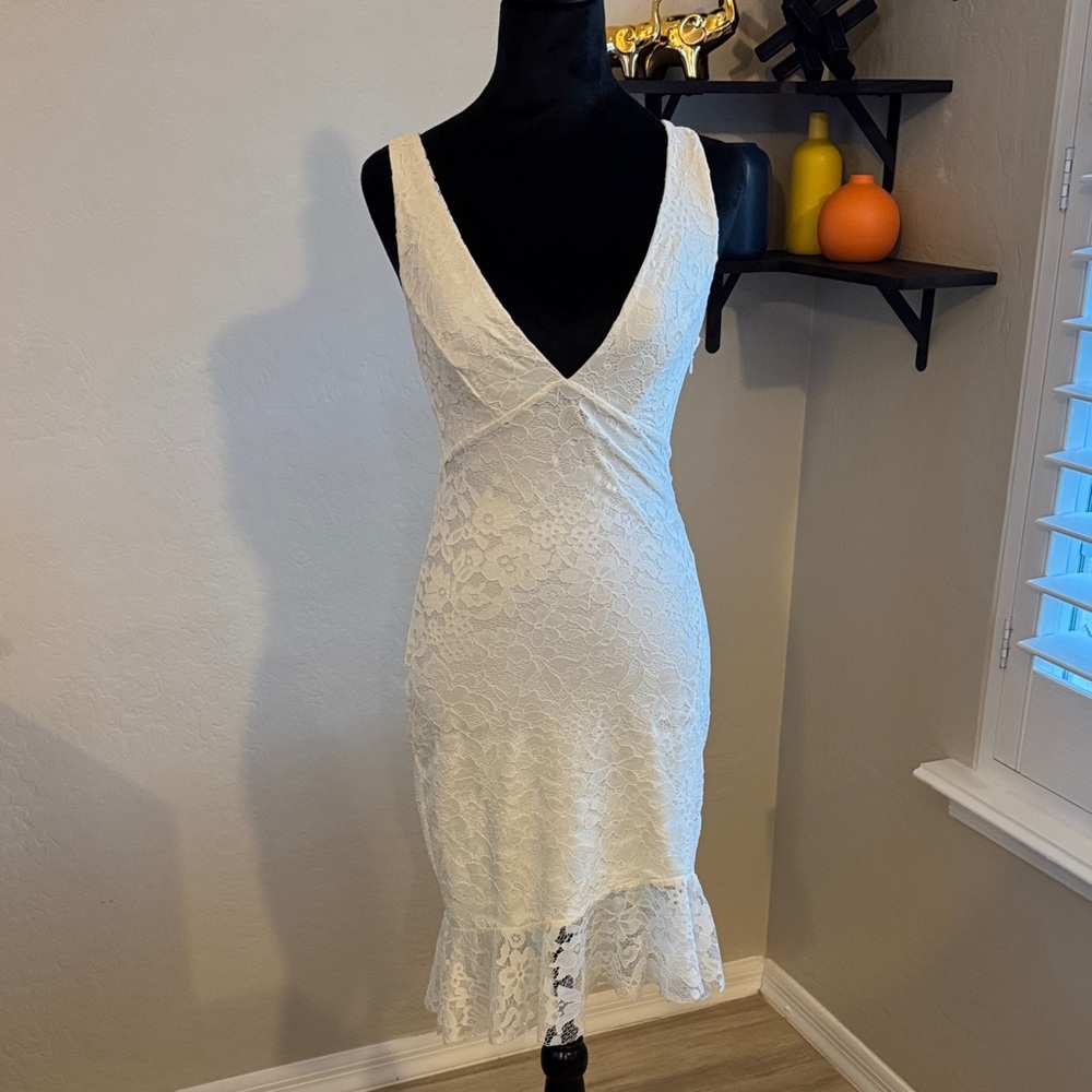 Guess White Lace Midi Dress